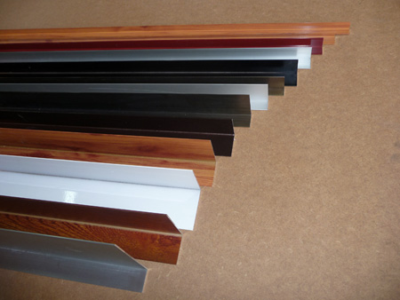 Aluminum extrusion profiles with wooden finishes.